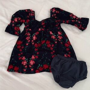 Janie and Jack Navy Floral Dress with Bloomers 6-12 Months